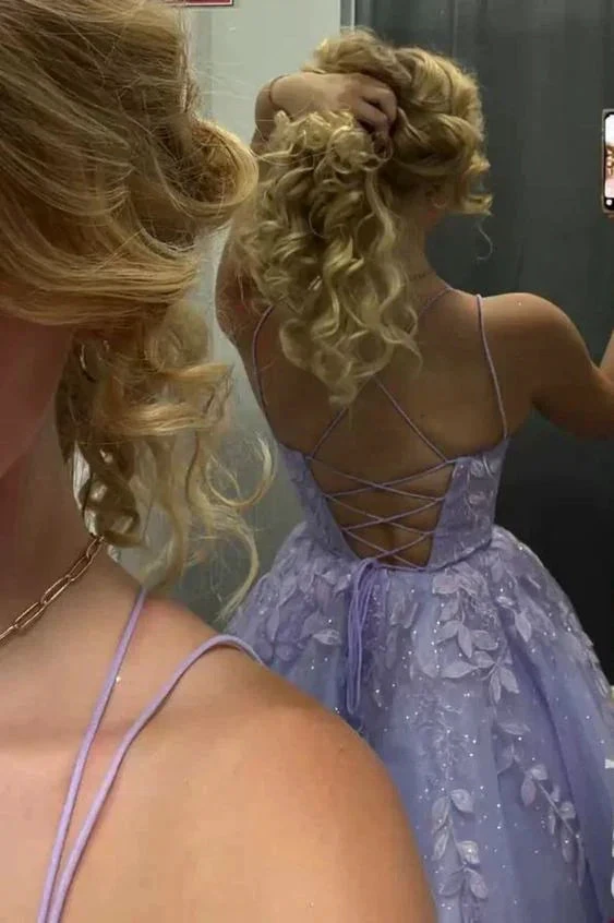 A Line Purple Lace Short Homecoming Dresses Backless Party Dress Y2107 by simplepromdress