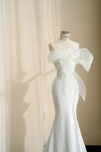 Pretty White Strapless Satin Organza Bow Mermaid Evening Dress,Formal Prom Dress Wedding Dress Y8679 by simplepromdress