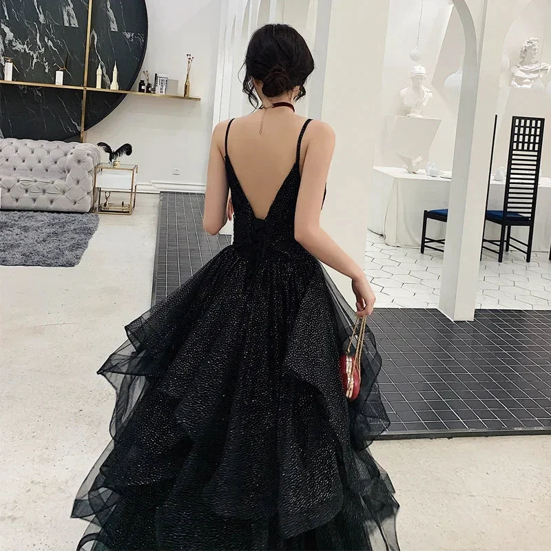 Black tulle sequins prom dress evening dress Y1021 by simplepromdress