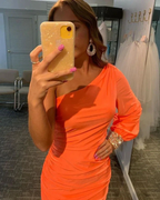 One Shoulder Orange Satin Tight Homecoming Dress with Beading Long Sleeves Y2905 by simplepromdress
