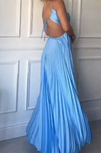 Sexy Blue Halter Spaghetti Strap A-line Long Prom Dress Backless Evening Dress Y8090 by simplepromdress