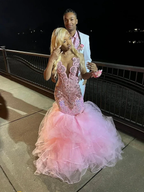 Pink Mermaid Long Evening Dress,Pink Sparkly Evening Gown Y2309 by simplepromdress