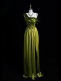 Elegant One Shoulder Green Slit Prom Evening Dress Y8218 by simplepromdress