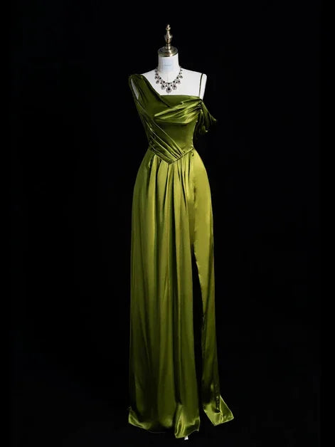 Elegant One Shoulder Green Slit Prom Evening Dress Y8218 by simplepromdress