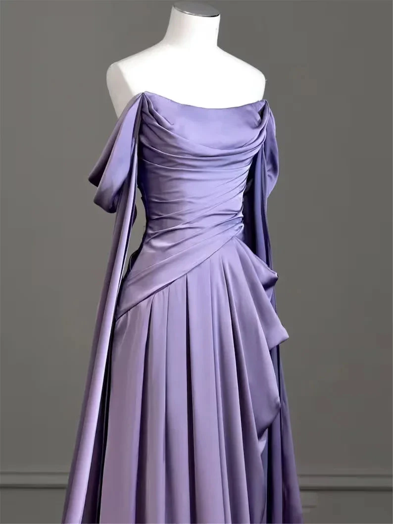 Modest Purple Satin Long Prom Dress Purple Evening Dress Y2589 by simplepromdress