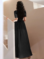 Black evening dress new style satin prom dress princess birthday dress custom made Y4953
