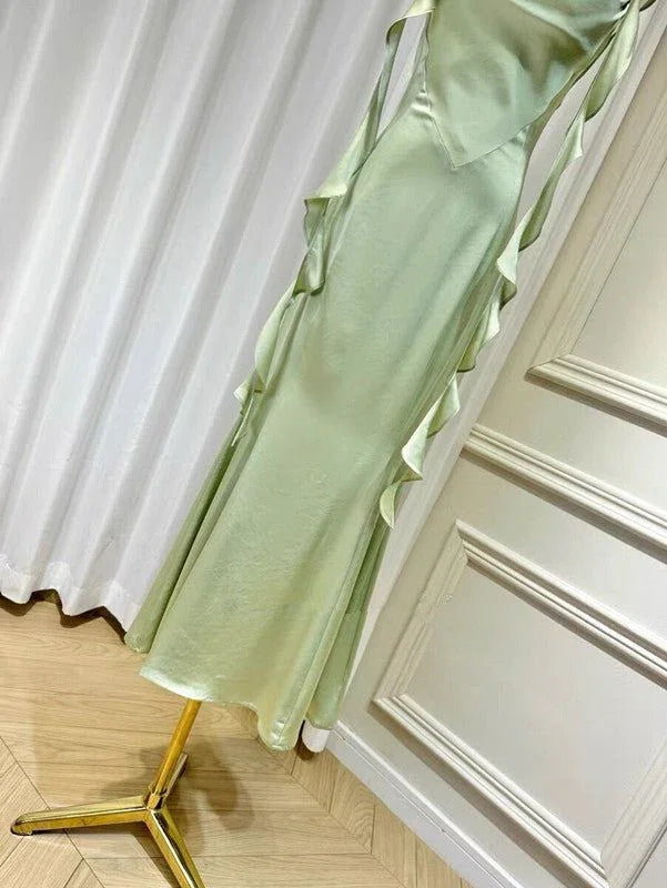 Elegant Summer Ruffle Ribbon Slip Backless Sexy Dress For Women Chic Ruched Slim Evening Dress Y7390 by simplepromdress
