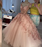 Blush Pink Flowers Applique Ball Gown,A Line Tulle Prom Dresses,Quinceanera Dresses Y388 by simplepromdress