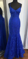 Elegant Mermaid V Neck Royal Blue Lace Evening Dress Y819 by simplepromdress