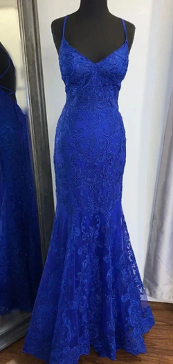 Elegant Mermaid V Neck Royal Blue Lace Evening Dress Y819 by simplepromdress