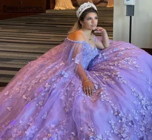 Luxurious Lavender Ball Gown With Butterflies,Sweet 16 Dress Y6755 by simplepromdress
