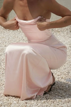 Pink Strapless Satin Long Prom Dress Evening Gown Y7790 by simplepromdress