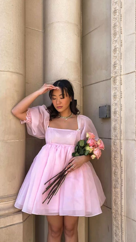Fairy Mesh Tulle Dress for Women Puff Sleeve Mini Princess Dress Square Neck Homecoming Dress Y2425
