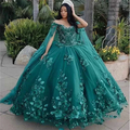 Princess Quinceanera Dress Off Shoulder Sweetheart Beading With 3D Flowers Ball Gown Cloak Tulle Robe De Soirée Y4334 by simplepromdress