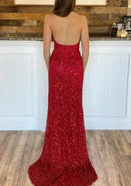 Sunnderly Backless Red Sequins Prom Gown With Slit SYP96 by vivymakudress