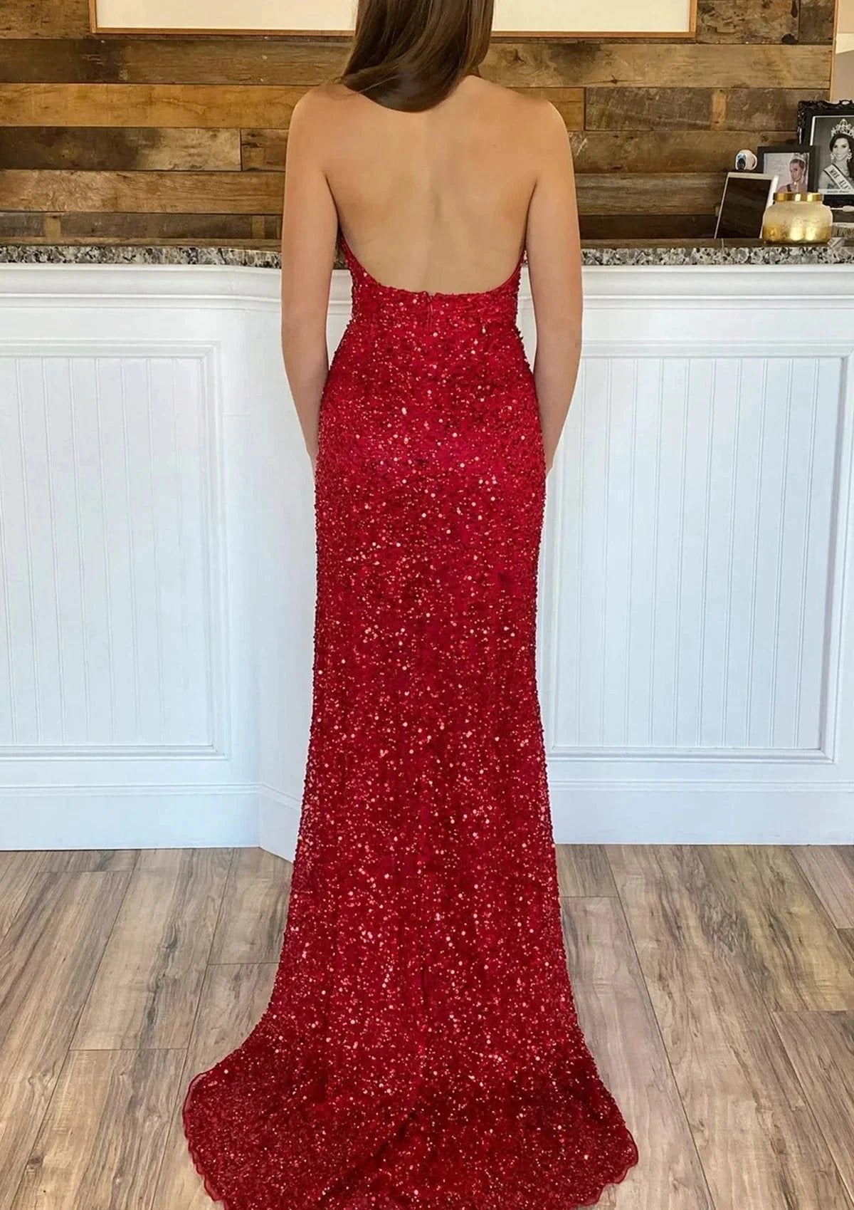 Sunnderly Backless Red Sequins Prom Gown With Slit SYP96 by vivymakudress