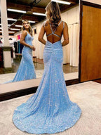 Velvet Sequins Ruched Prom Dresses SYP139 by vivymakudress