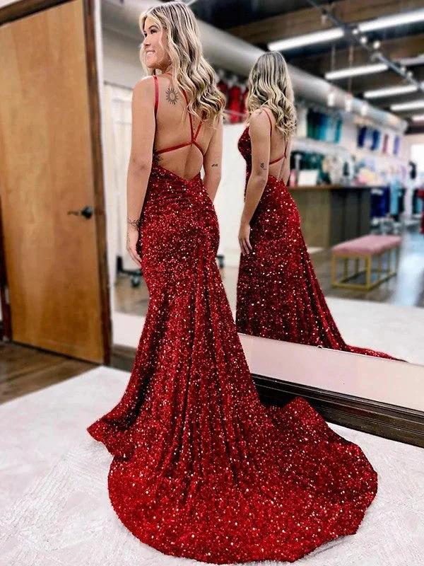 Velvet Sequins Ruched Prom Dresses SYP139 by vivymakudress