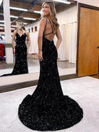 Velvet Sequins Ruched Prom Dresses SYP139 by vivymakudress