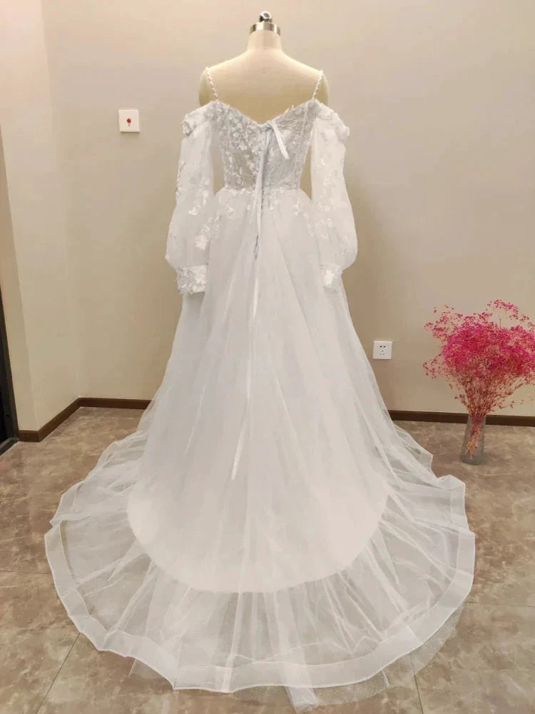 Vestido De Noiva Boho Lace Puffy Tulle Wedding Dresses Bridal Gowns Robe De Mariée Vestidos De Novia by payinti