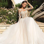 Vintage Boho Wedding Dresses For Women's Elegance 2023 Beach Princess A-Line Long Sleeves Illusion Bodices Country Bridal Gowns by payinti