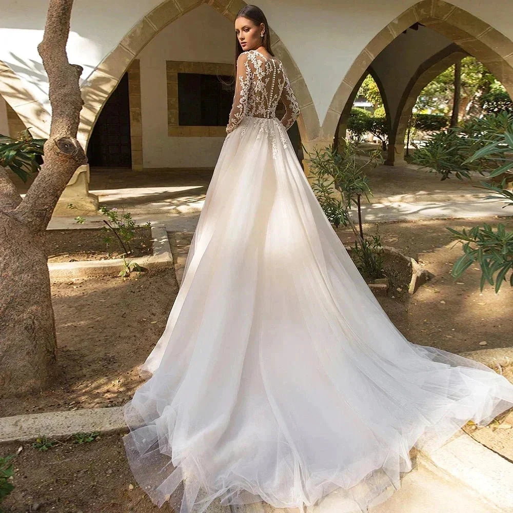 Vintage Boho Wedding Dresses For Women's Elegance 2023 Beach Princess A-Line Long Sleeves Illusion Bodices Country Bridal Gowns by payinti