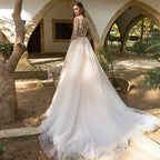 Vintage Boho Wedding Dresses For Women's Elegance 2023 Beach Princess A-Line Long Sleeves Illusion Bodices Country Bridal Gowns by payinti