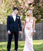 Vintage Column Satin Spaghetti Straps Sleeveless Prom Dress With Appliques by misshow.com