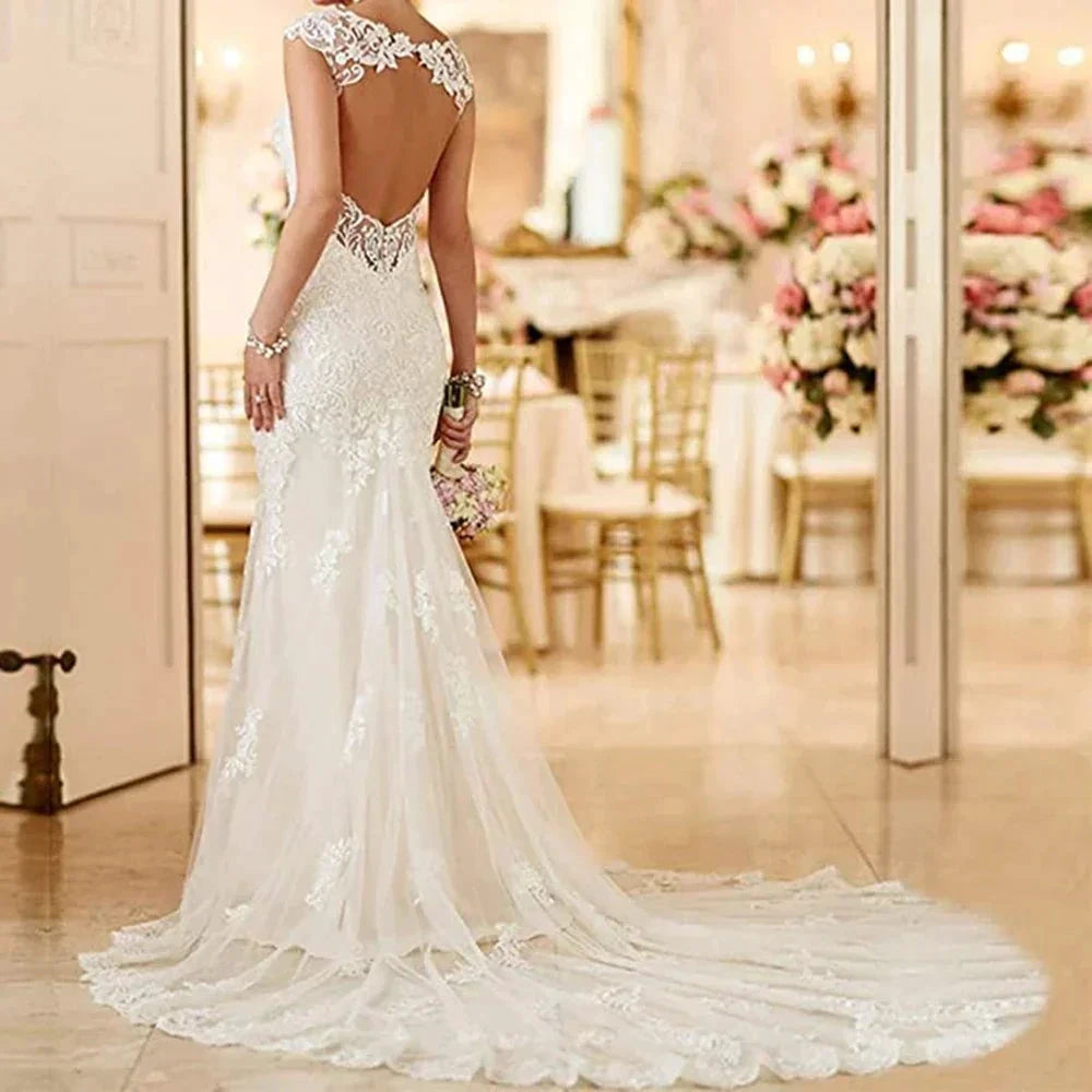 Vintage Lace Garden Wedding Dresses Sweetheart Open Back Wide Straps Mermaid Bride Wedding Gowns Long Train vestidos de novia by payinti