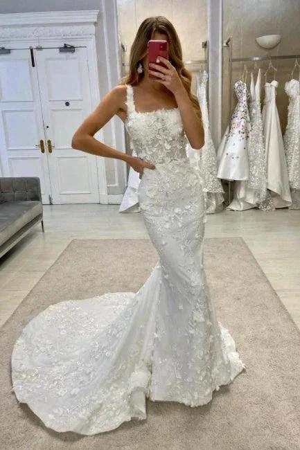 Vintage Long A-Line Lace Sleeveless Appliques Wedding Dresses with Detachable Train by misshow.com