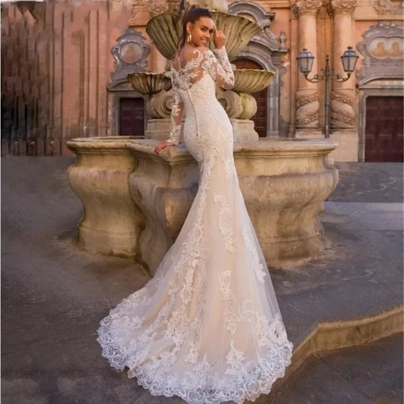 Vintage Mermaid Wedding Dresses With Detachable Train Long Sleeves Applique Beach Vestidos De Novia Summer Boho Bridal Gowns by payinti