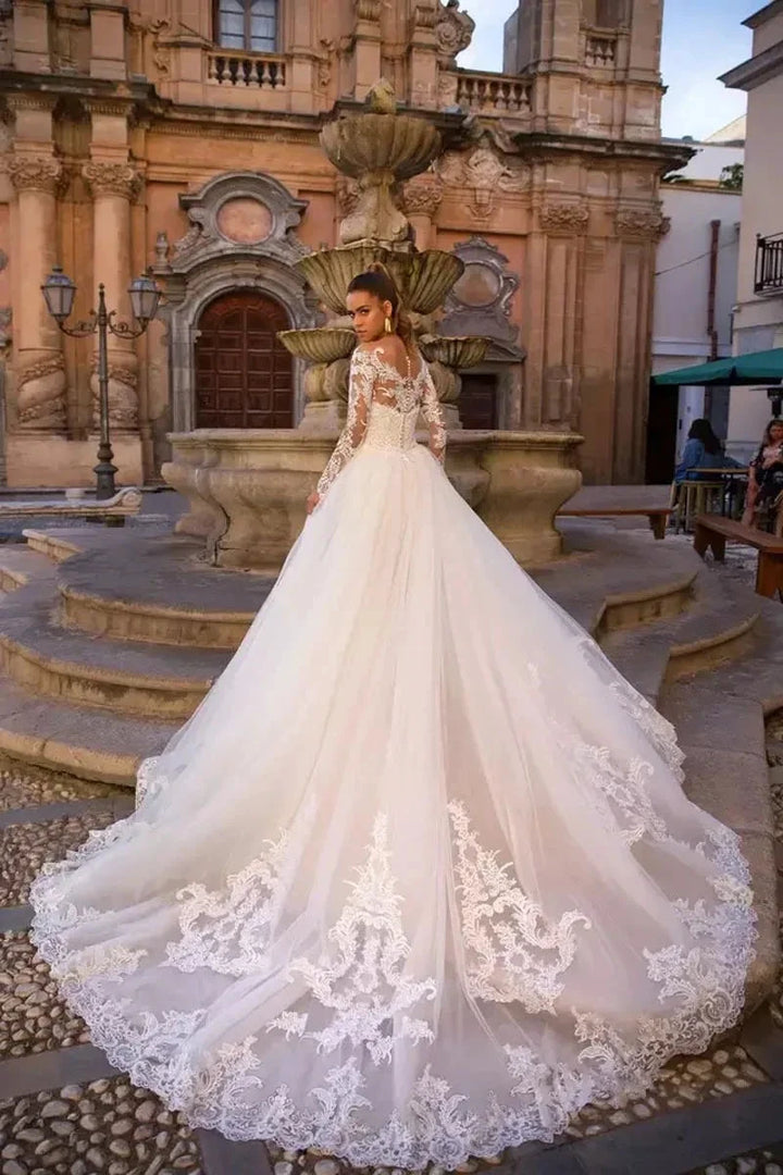 Vintage Mermaid Wedding Dresses With Detachable Train Long Sleeves Applique Beach Vestidos De Novia Summer Boho Bridal Gowns by payinti