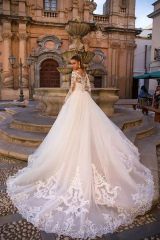 Vintage Mermaid Wedding Dresses With Detachable Train Long Sleeves Applique Beach Vestidos De Novia Summer Boho Bridal Gowns
