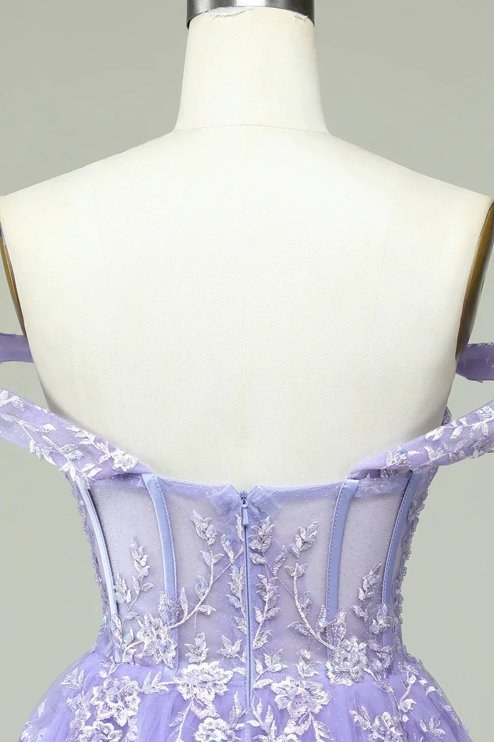 A Line Off the Shoulder Lilac Corset Homecoming Dress with Appliques Y2168 by simplepromdress