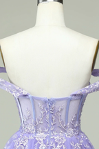 A Line Off the Shoulder Lilac Corset Homecoming Dress with Appliques Y2168 by simplepromdress