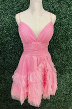 Ivory Straps A-line Short Ruffles Homecoming Dress Y2778 by simplepromdress