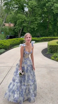 A-line Blue Floral Print Long Prom Dress Blue Evening Dress Y2560 by simplepromdress