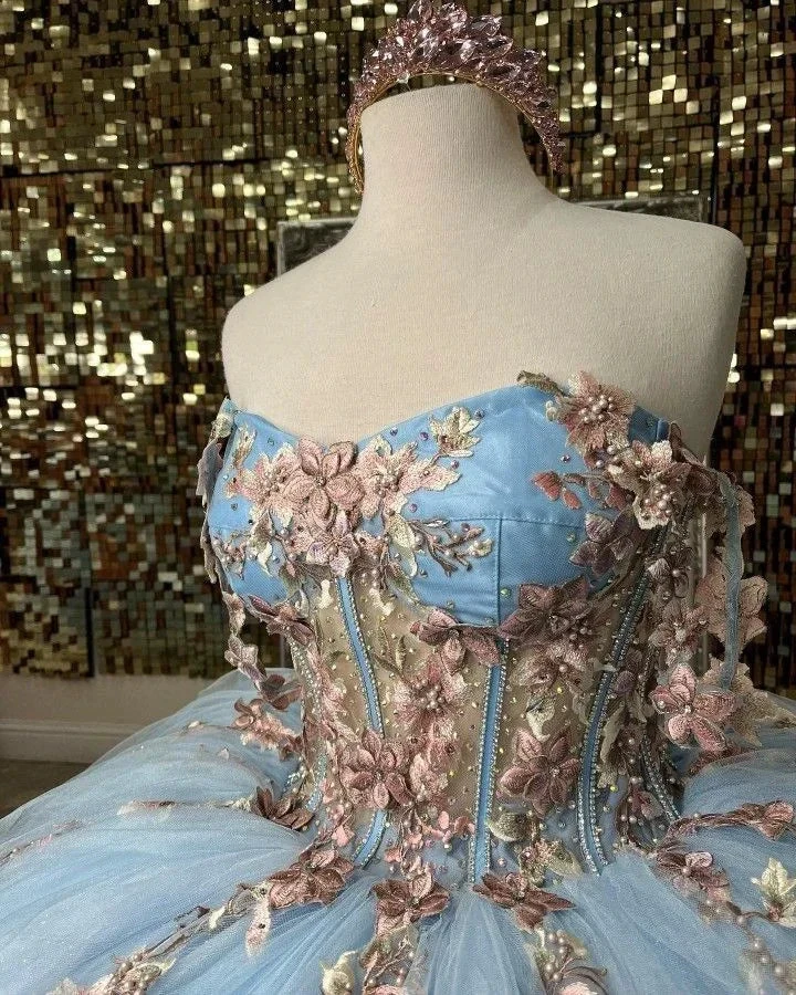 Ball Gown Quinceanera Dress Sweetheart Appliques Flowers Princess Sweet 16 Gown Y2613 by simplepromdress