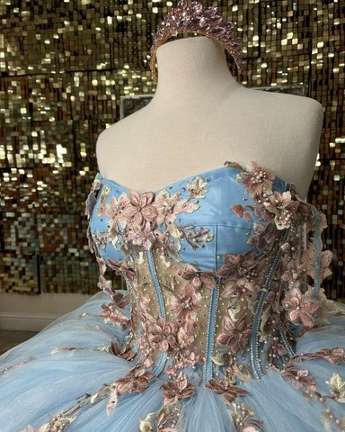 Vestido de quinceañera con apliques de corazón y flores, estilo princesa, para quinceañeras, Y2613