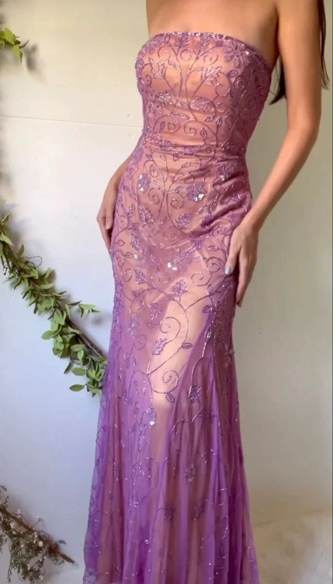 Charming Strapless Tulle Beaded Mermaid Prom Evening Dress Y8136 by simplepromdress