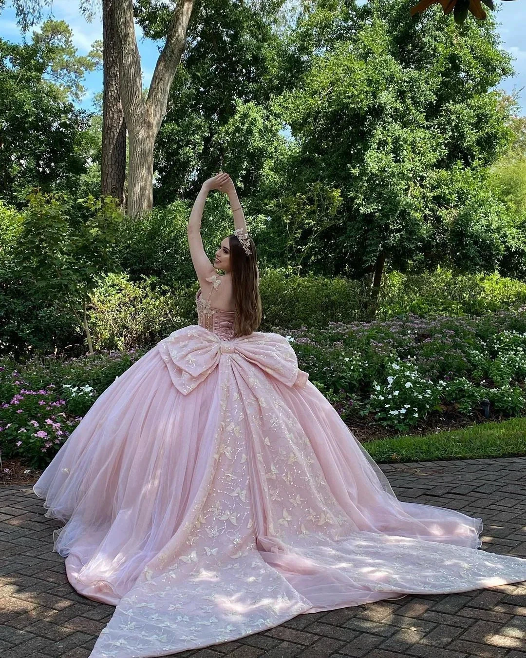 Glamorous Pink Sweet 16 Dress,Pink Ball Gown With Butterflies,Pink Tulle Princess Dress Y2336 by simplepromdress