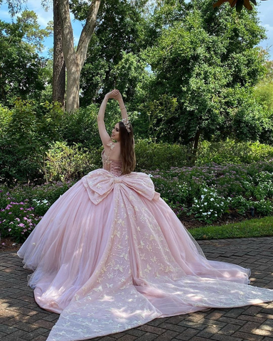 Glamoroso vestido rosa de quinceañera, vestido de fiesta rosa con mariposas, vestido princesa de tul rosa Y2336