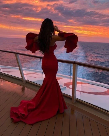 Elegante vestido de fiesta de satén sin tirantes, estilo sirena burdeos, vestido largo de noche Y7993