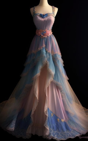 Fee Bunte Tüll Spitze Tiered Ballkleid Langes Ballkleid Y7792