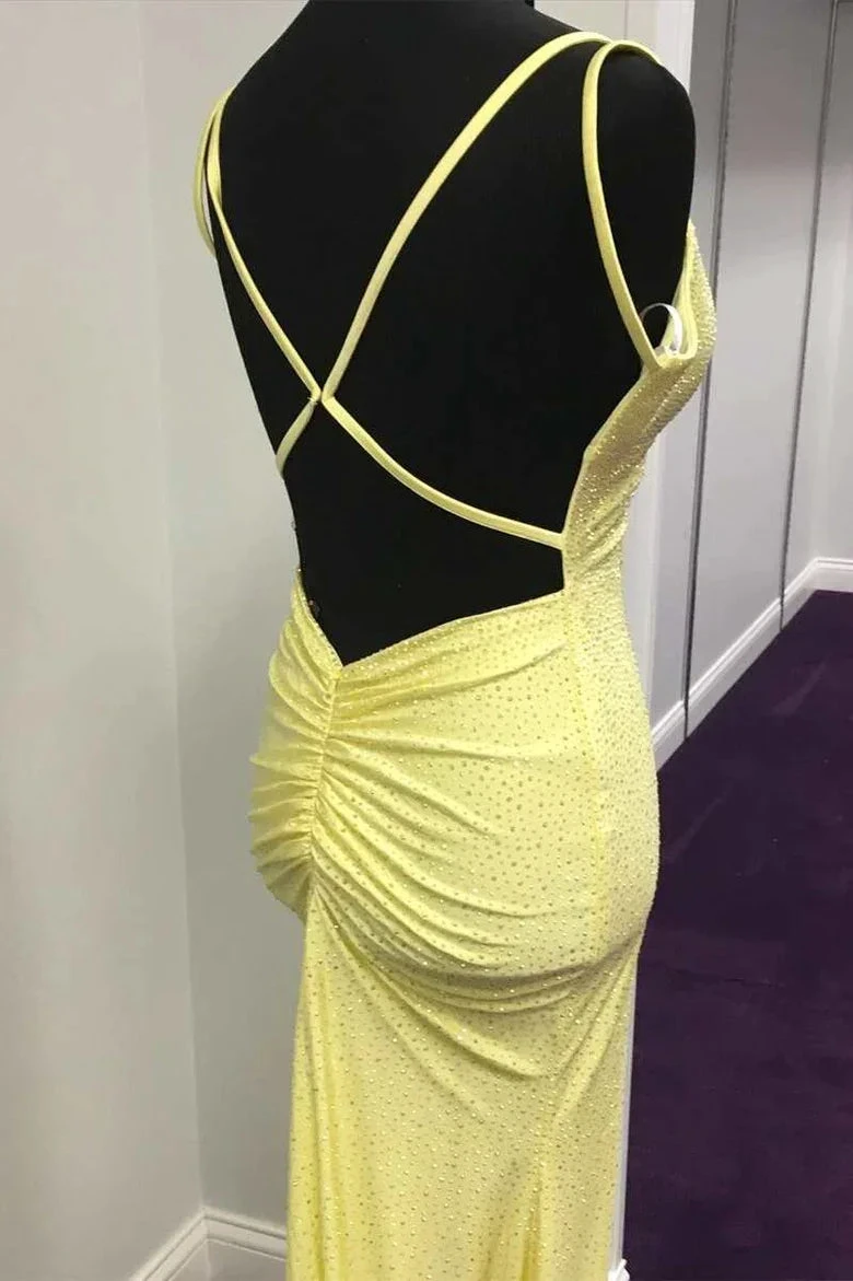 Mermaid Yellow Long Prom Dresses Backless Yellow Prom Dresses Formal Evening Dresses Y1562 by simplepromdress