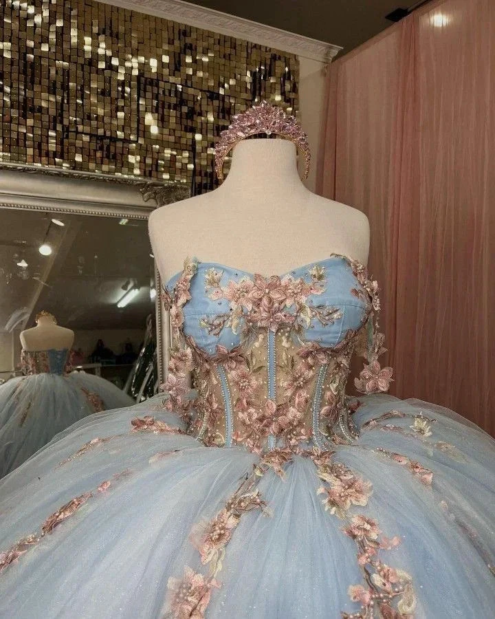 Ball Gown Quinceanera Dress Sweetheart Appliques Flowers Princess Sweet 16 Gown Y2613 by simplepromdress