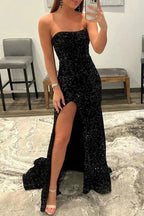 Dahlia |Mermaid Strapless Sequins Long Prom Dress with Slit by KissProm