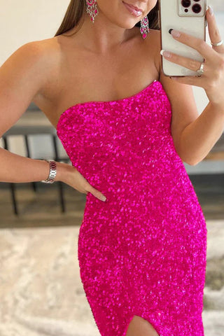Dahlia | Langes, trägerloses Meerjungfrauen-Ballkleid mit Pailletten und Schlitz