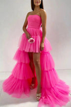 June |A-line High Low Strapless Tulle Prom Dress with Ruffles by KissProm