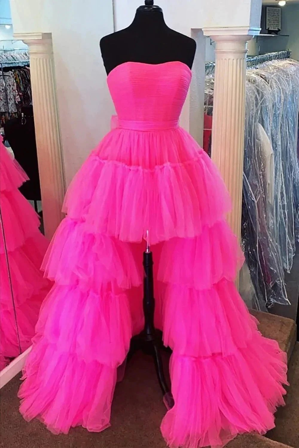 June |A-line High Low Strapless Tulle Prom Dress with Ruffles by KissProm